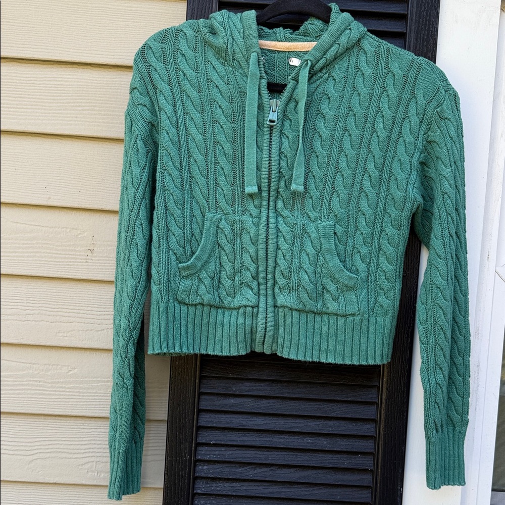 American Eagle Outfitters Green Hooded Cardigan